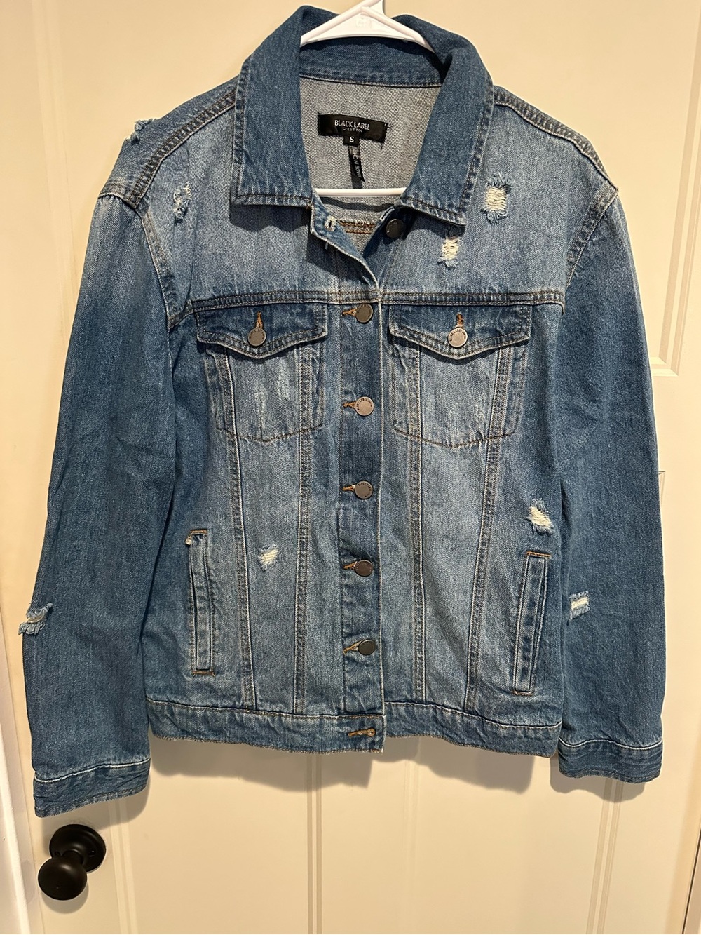 Black Label Distressed Light Blue Denim Jacket - S - Picture 1 of 5